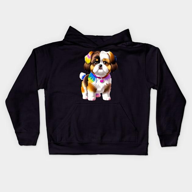 Tie Dye Shih Tzu Puppy 02 Kids Hoodie by H.M